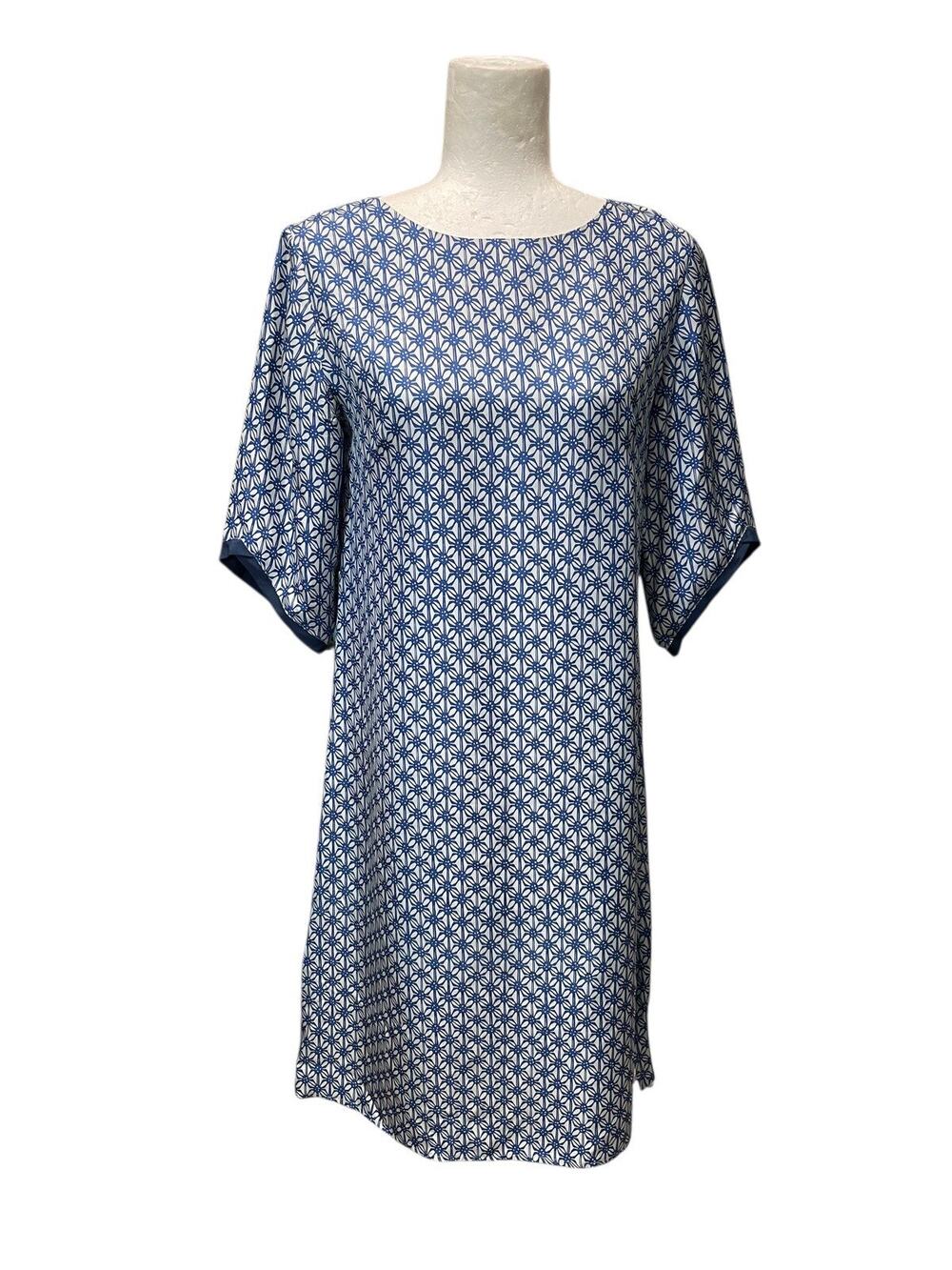 Metiseko Natural Silk Dress Lightweight Travel Half Sleeve Blue White Medium
